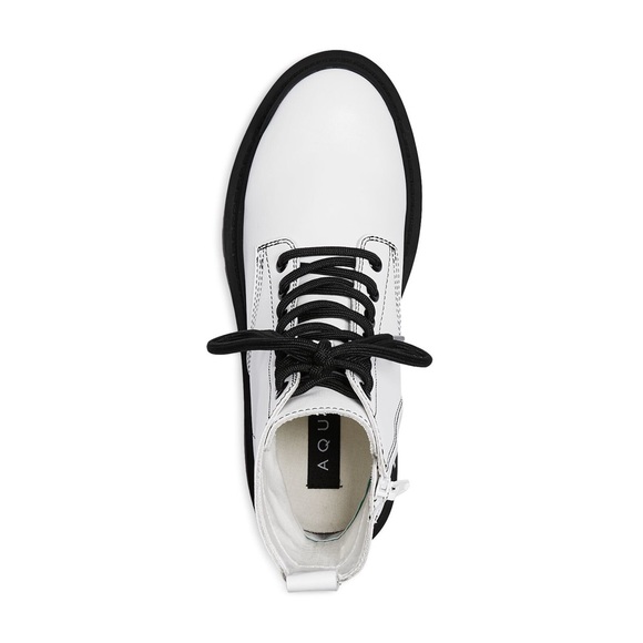 NEW Aqua White Leather Combat Boots - Picture 4 of 9